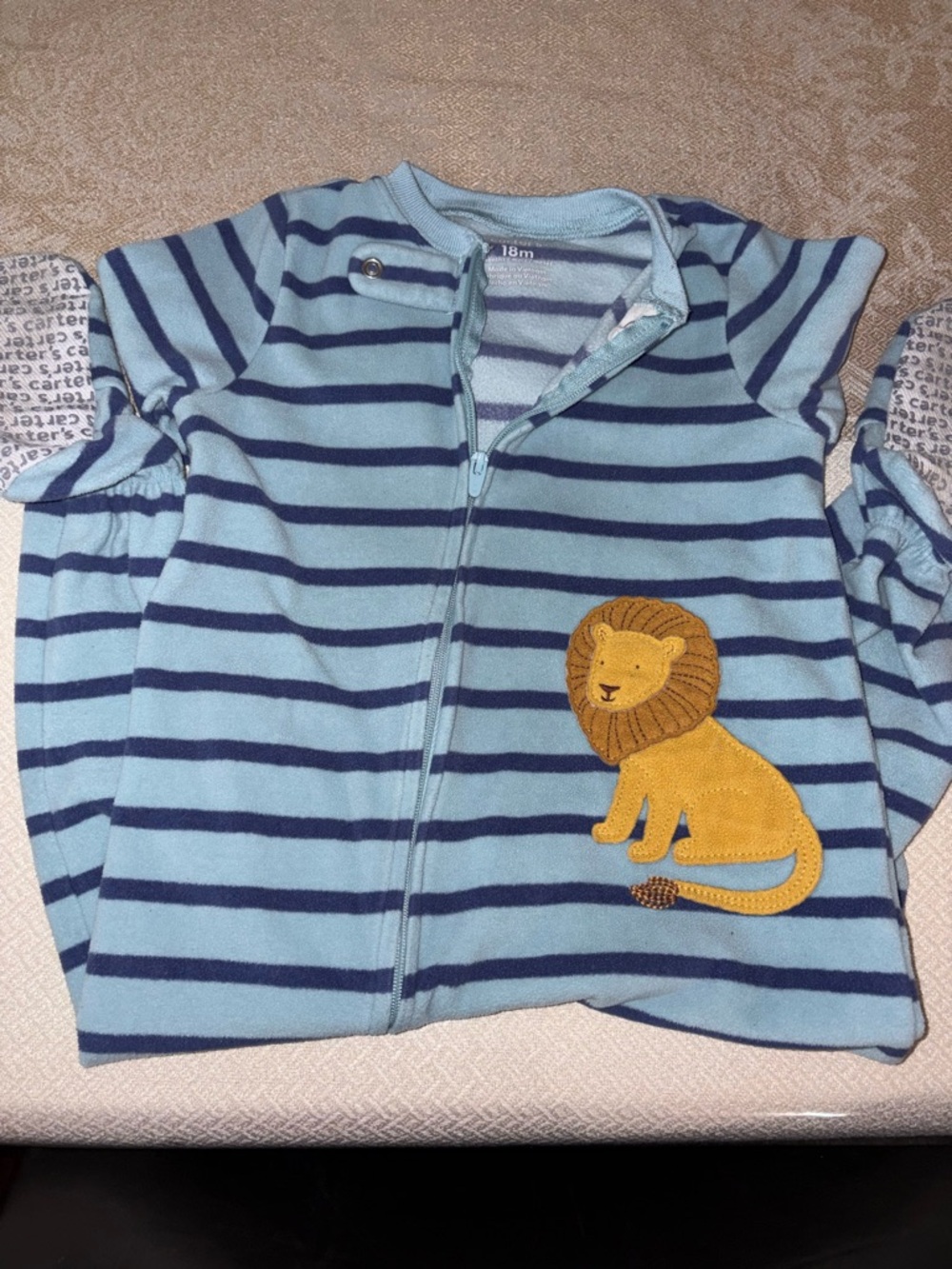 Carter's Blue and Navy Striped Baby One-Piece with Lion Applique